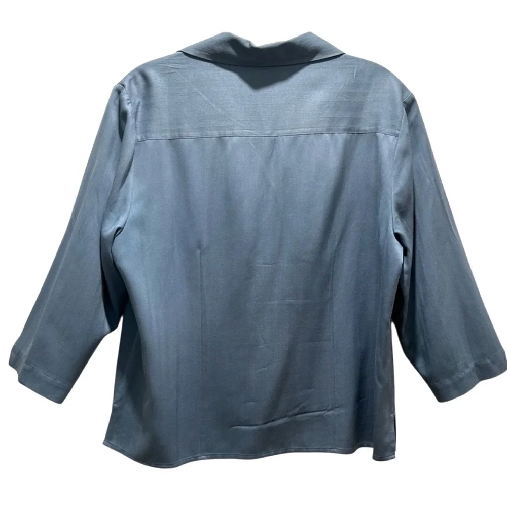 Norm Thompson Women's Blue Silk Twill Button-Up Tunic 3/4 Sleeves - Size 10 - Picture 2 of 9
